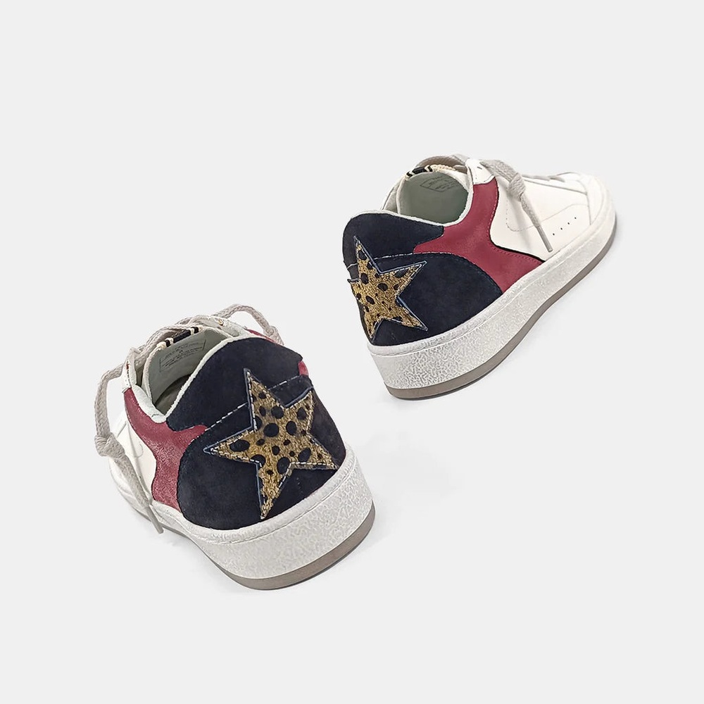 NWT ShuShop Park Red Leopard Pony Hair Color Block Distressed Sneakers size 7.5